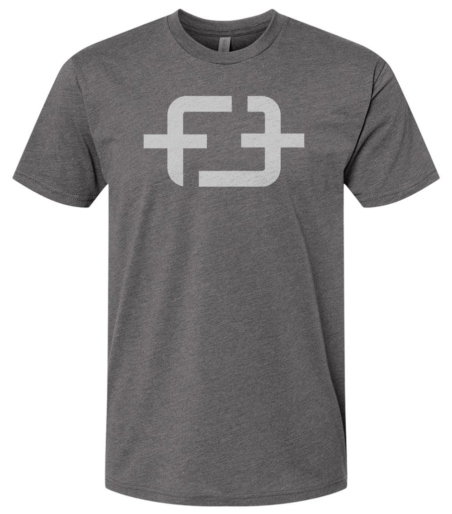 "A charcoal T-Shirt, with Freedom Elements Logo, which is a broken chain representing freedom, print is in a light gray."